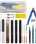 Professional 17 Piece Model Tools Kit For Gundam And Car Model Building, Starter Friendly Hobby Craft Set With Precision Screwdrivers, Pliers, Hobby Knife, Sanding Bits, Tweezers, And More in plastic case