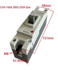 Rugged Heavy Duty DC 1P MCCB Circuit Breaker Rated At 400 Amps For Rooftop Solar And RV Batteries And Smart Auto Shutoff Switch, 250A size.