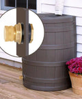 2 Pack Brass Garden Hose Bulkhead Fittings With Plugs, 1/2 Inch Female To 3/4 Inch GHT Male Tank Connector on brown rain barrel