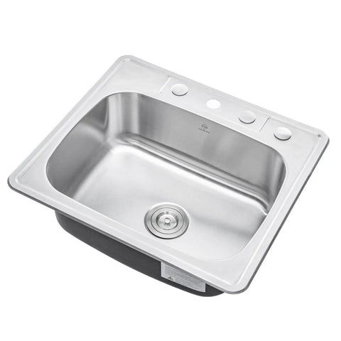 Single Bowl Stainless Steel Kitchen Sink 25 By 22 By 9 Inches Top Mount Drop In With Strainer And Dish Rack 18 Gauge T304 Rust Resistant Dent Proof Four Faucet Holes No Fuss Install