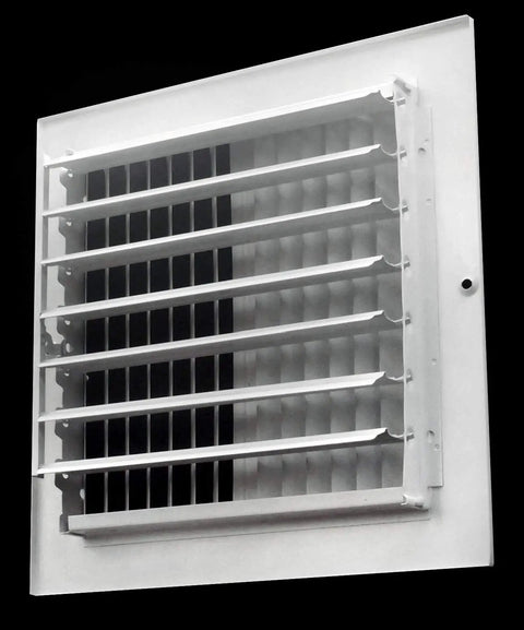 Sweet 8 By 8 Inch Two Way Vertical Air Supply Grille Flat Face White with adjustable vents on black background