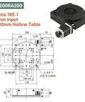 Heavy Duty Hollow Rotary Table Motor Drive Platform Equipped With Precision Indexing Plate Gearbox Reducer Kit, Ratio 180:1, 200mm size.