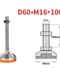 Tough 304 Stainless Steel Adjustable Furniture Leveling Glides With Thick Rubber Cushions M16 X 100mm showing dimensions and design.