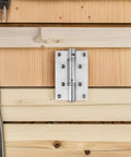 Stainless Steel Spring Loaded Self Closing Hidden Door Hinges Built Tough 4 Pack Concealed Door Closers displayed on wood panel