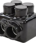 Heavy-Duty Inline Wire Tap Connector for 750 MCM to 1/0 AWG, dual-sided entry with dual pressure screws, IT Series, black casing.