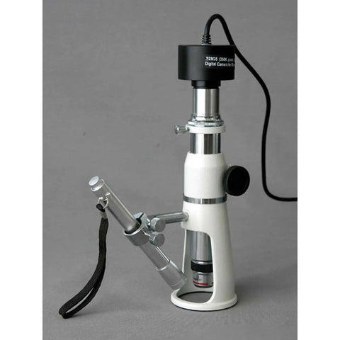 Handheld Measuring Microscope With 20x 50x 100x Magnification, 100 Unit Range, 0.01 Reticle, achromatic lenses, white and silver body
