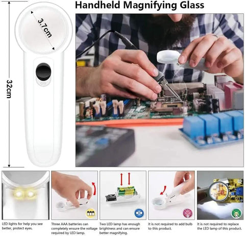 Person using 21 In 1 Soldering Iron Kit 90W Adjustable Temperature With Stand Desoldering Pump Magnifier Solder Wire Tweezers 5 Tips