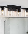 Dope Four Light Matte Black Vanity Lights With Clear Glass Shades for bathroom above mirror, wall sconce lighting