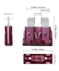 Purple fuse from 100 Piece Standard Blade Fuse Kit For Auto And Marine, 5A To 50A Assortment, with size dimensions labeled