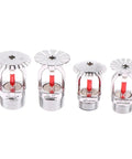 Rock Solid Heavy Duty Fire Sprinkler Head With Quick 68 Degree Heat Response For Upright Or Pendant Ceiling Mount In Commercial Gyms And Schools Featuring Straight Up Half Inch Pipe Connectors, four sizes shown.