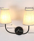 Two Light Wall Sconces With Funnel Linen Fabric Shades Vintage Modern Metal Wall Lamps For Bedroom Living Room Vanity Hallway