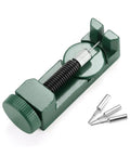 Green link pin remover tool from All In One Bracelet And Watch Band Repair Kit With Link Pin Remover And Spring Bar Tool Set.