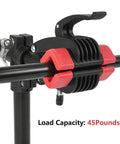Wall Mount Bike Repair Stand With Height Adjustable Workstand 360 Degree Rotating Clamp showing load capacity of 45 pounds