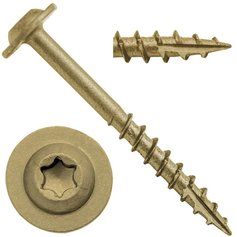 Eight By One Quarter Inch Bronze Ceramic Coated Star Drive Torx Head Exterior Truss Wood Screws Acq Lumber Approved close-up details.