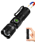 Rechargeable Mini Magnet Flashlight 1200 Lumen Zoomable EDC Light with One Tap On Off, Stepless Dimming, pocket-sized in hand