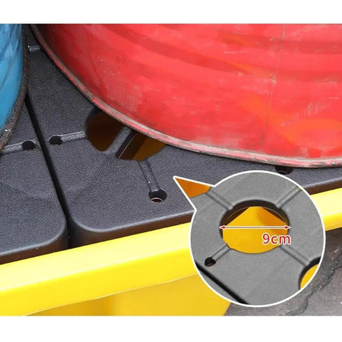43L Yellow Spill Containment Pallet With Drain For Garage And Warehouse Heavy Duty Stackable HDPE Oil Drum Tray Drip Pan With Removable Grid