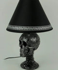 Light Of Wisdom Gothic Tribal Skull Table Lamp With Shade Dope Resin Black With Silvery Metallic Finish UL Listed Rocker Switch