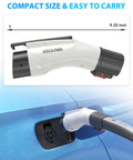 Tesla J1772 EV Charger Adapter Up To 60A 250V IP65 Weatherproof NACS To J1772 Converter shown in use with electric car.