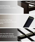 Quick Setup Full Size Metal Bed Frame With Faux Leather Tufted Headboard features embedded design and protective feet plugs for stability.