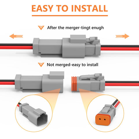 DT 2 Pin Connector 5 Sets 2 Way Waterproof Wiring Harness For Cars Trucks Boats And LED Work Lights 16 AWG No Tool Needed Quick Plug And Play