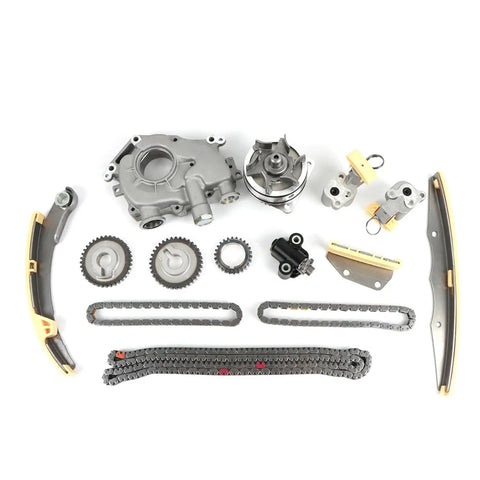 Premium Timing Chain Kit With Water And Oil Pump Perfect Fit For Nissan Frontier Pathfinder Xterra 4.0L V6 Engine 2005-2010 Durable Alloy Build, parts laid out