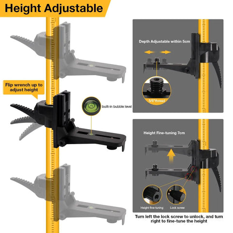 Height adjustable details of Heavy Duty Laser Level Pole With Adjustable Mount One Quarter Inch By Twenty Inch Telescoping Pole