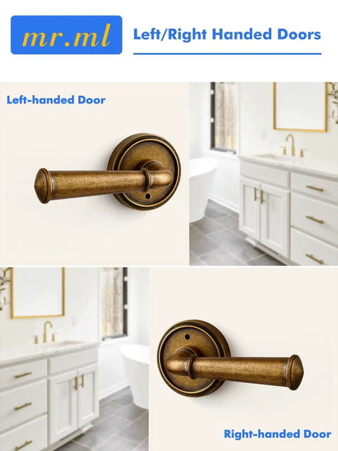 Privacy Door Lever In Antique Brass on left and right-handed doors, Retro Vintage Interior Door Handle For Bedroom And Bathroom