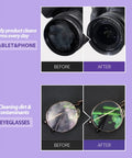 Amazon Lens Wipes 100ct for eyeglasses and camera lenses; collage showing before/after cleaning for eyewear and lenses.