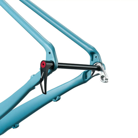 Thread Pitch 1.75mm 12mm Through Axle Adapter For Boost Forks Fits 122mm 166mm 171mm 175mm 180mm And 192mm MTB Gravel Road Front And Rear Wheels Upgrade shown on blue bike frame.