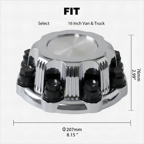 Chrome Wheel Center Caps 8 Lugs Set Of 4 For Select 16 Inch Vans And Trucks Compatible With Chevy Silverado Avalanche 2500 shown from side