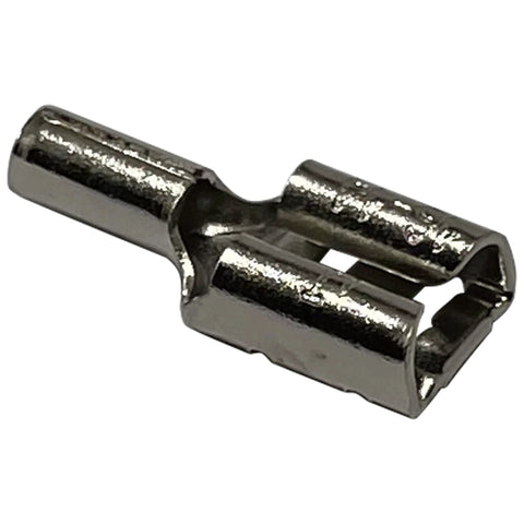 High Temperature Non Insulated Female Spade Connectors Set For 16 To 14 Gauge Quick Disconnect One Quarter Inch Tab 100 Piece Pack Durable Nickel Plated Steel Made In USA