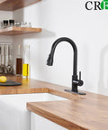 Slick Black Kitchen Faucet With Pull Down Sprayer, Single Handle For RV And Home, 304 Stainless Steel, installed in modern kitchen