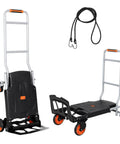 Folding 2-In-1 Hand Truck and Platform Cart for Heavy Duty Loads, 330 Lbs Capacity, Convertible Dolly with 360 Degree Brake Wheels, Lightweight Rustproof Aluminum Steel Frame shown folded and flat