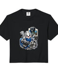Cool Men's Machinist Crop Top Featuring Tools Vise Gauge And Square Sets Perfect For CNC Enthusiasts Who Love Comfortable Beige Soft-Washed Heavyweight Ring Spun Cotton With Boxey Fit Style, black crop top with cartoon machinist graphic.