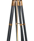 Top Shelf Retro Hollywood Inspired Tripod Floor Clock With Solid Wood Stand, Satin Black Finish, Aged Bronze Accents, smooth operator gear dial.