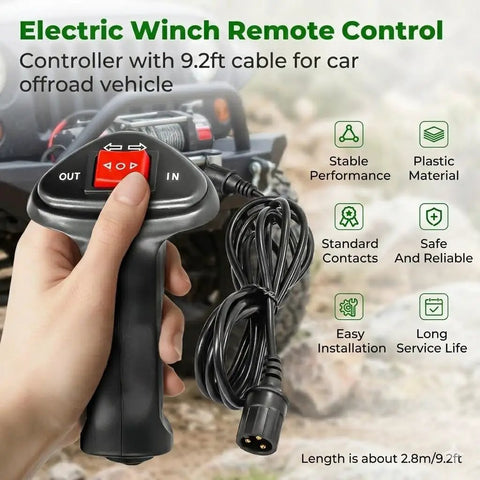 3 Pin Winch Remote Control Kit For ATV UTV And Light Offroad Rigs With 9.2ft Cable, Easy Install Electric Winch Controller For Small To Medium Winches Not For Heavy Duty Trucks Rugged Build And Safe Operation, black plastic handheld remote with cable
