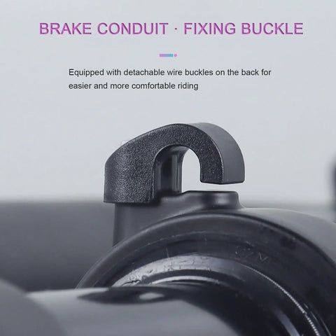 Close-up of brake conduit fixing buckle on 60Mm Travel Off Road Front Fork For 700C Bikes Aluminum Alloy Suspension With Air Shock.