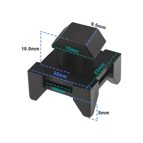 Black 10 Pack Cable Holder Groove Clip for 4545 Aluminum Profiles, showing dimensions for wire management, nylon construction