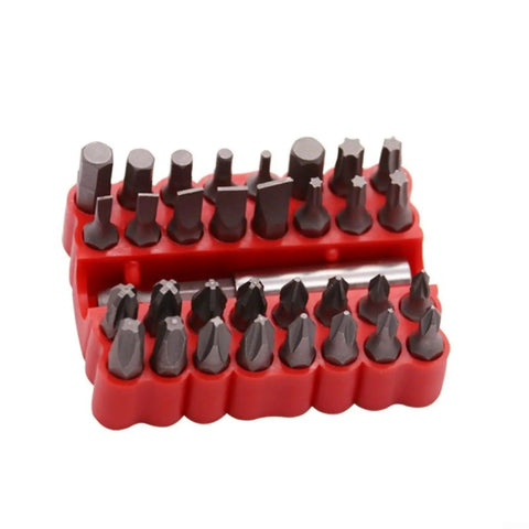 Top Notch 33 Piece Screwdriver Bit Set With Magnetic Extension Holder And Quick Release Driver Tools Made From Tough Chrome Vanadium Steel To Handle Tamper Star Torx Hex Socket Jobs For Serious Home Repairs And DIY Projects Without Losing Any Grit Or, red 33-piece bit set