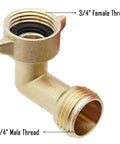 90 Degree Garden Hose Elbow Adapter 2 Pack Quick Connect Brass Fittings For Hose Male To Female Hassle Free Setup Works With Pressure Regulators Durable Solid Brass, 3/4 in