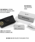 RBR0102S Caravan Reverse Sunglasses packaging with gold debossed case and recycled paper box.
