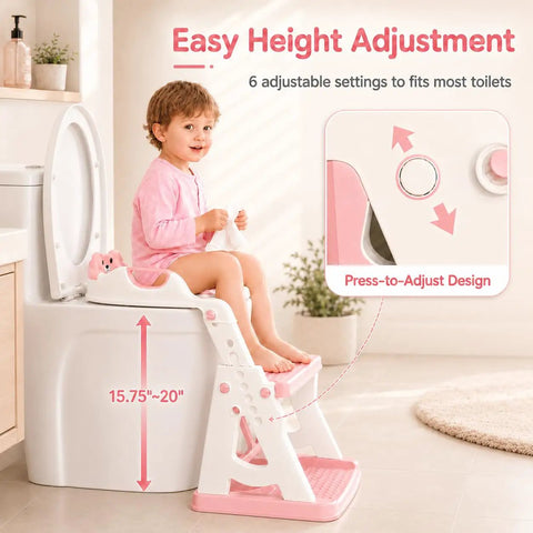 Kid Approved 2 In 1 Potty Training Seat And Step Stool For Toddlers Featuring Anti Slip Base And Splash Guard Stabilizer Crossbar Super Snug Zero Drama Smooth Transition Bathroom Essential For Boys And Girls Pink