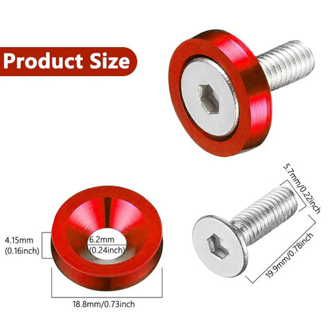 20 Piece Billet Aluminum Fender Washers Kit For Universal Engine Bay Dress Up, Durable Aluminum Alloy Bumper Washers With Included Bolts For Auto Customization, Sleek Lightweight And Rust Resistant Fastener Set. red anodized aluminum fender washer with bolt, 18.8mm