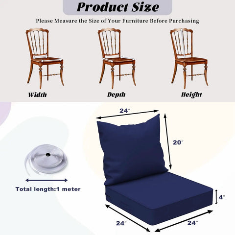 24x24 Inch Waterproof Patio Chair Cushions For Outdoor Furniture With Edge Binding Easy Carry Handle Adjustable Straps