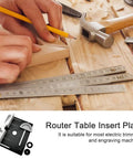 Rock Solid Aluminum Router Table Insert Plate Set Of 3 Dead Accurate Woodworking Flip Board on wooden surface with ruler