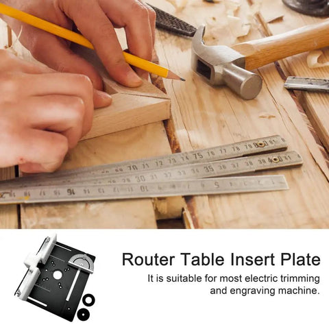 Rock Solid Aluminum Router Table Insert Plate Set Of 3 Dead Accurate Woodworking Flip Board on wooden surface with ruler
