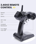 2.4GHz remote control for 14-Inch High Speed RC Boat For Pools And Lakes Delivers Over 20 MPH Action, auto self righting feature shown