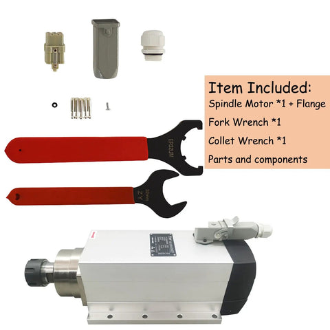 Parts included with 220V 6KW CNC Spindle Motor 18000RPM Square Body With ER32 Flange And Nut For Furniture Cutting Machine