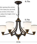 Dope Farmhouse Dining Room Chandelier With Six Frosted Glass Shades Black Metal Pendant Light Fixture Adjustable Height Lighting
