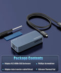 Badass 80Gbps M2 NVMe SSD Enclosure With Intel JHL9480 B2 Controller, accessories including cable and screwdriver.